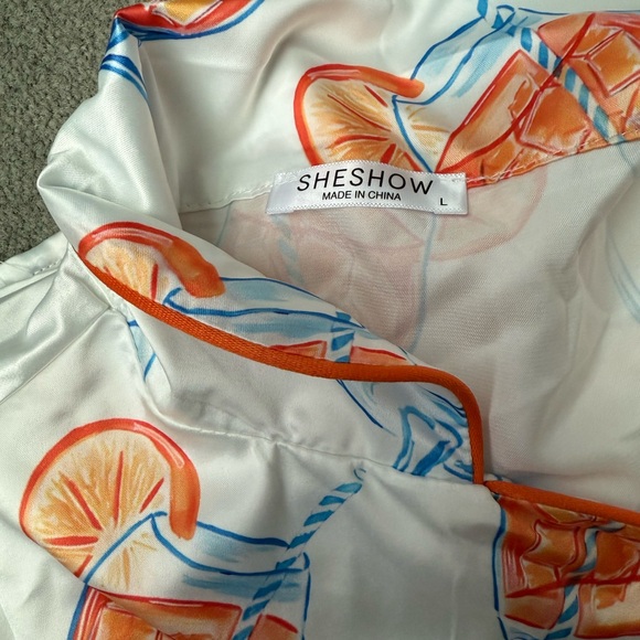 White Satin Pajama Set with Aperol Spritz Print - Picture 4 of 4